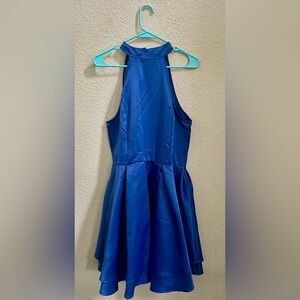 Blue Sleeveless Halter Neck Open Back Mini Dress